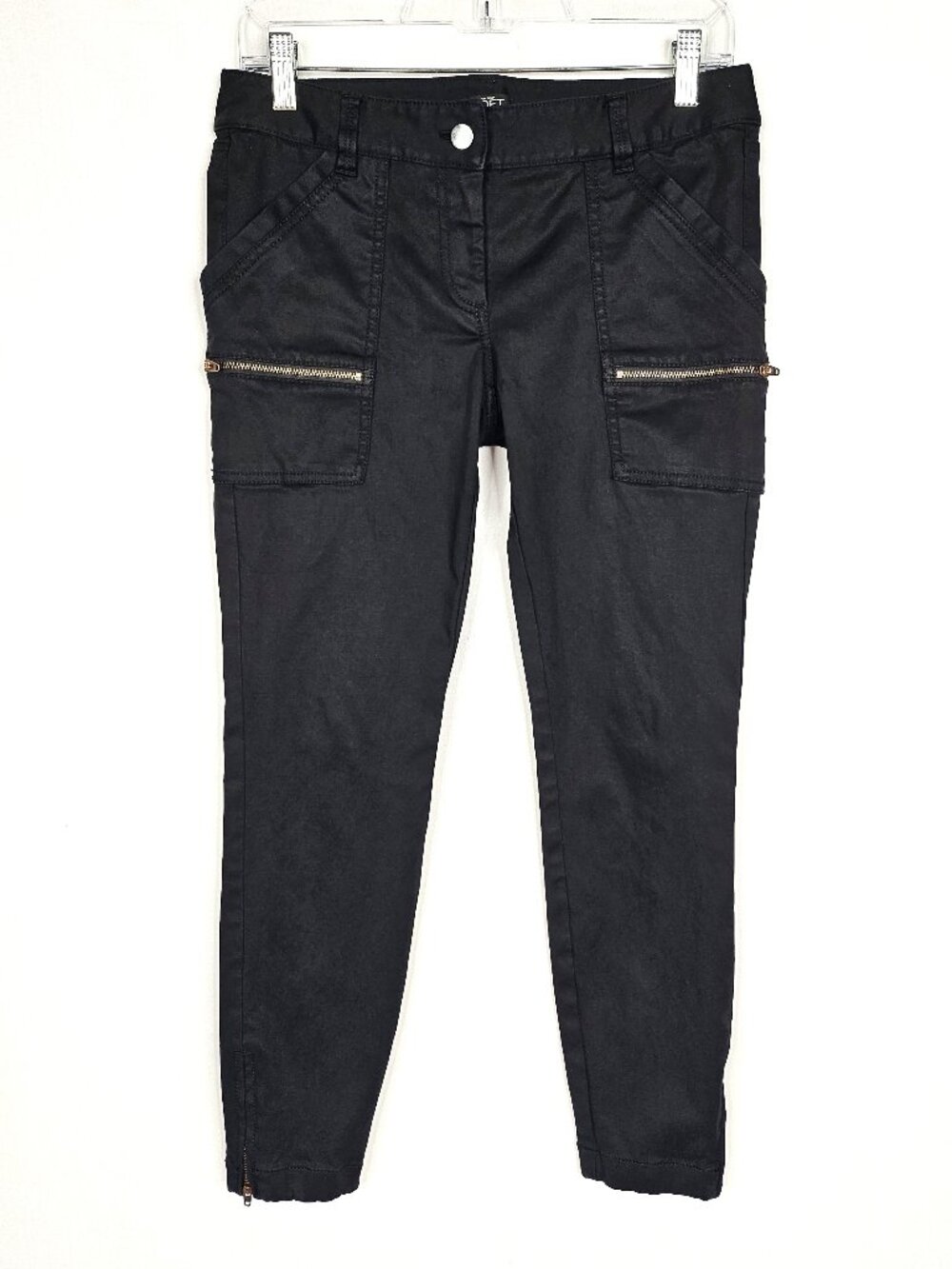 LOFT Petite | Black Skinny Cargo Pants Zip Pockets | Size 4P
